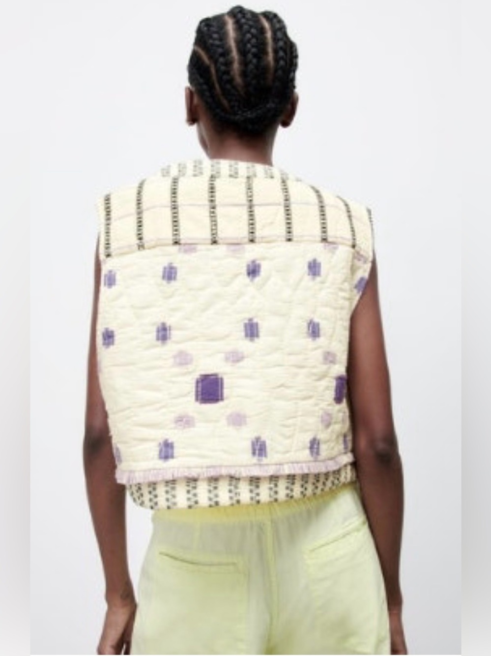 Zara cotton/linen quilted tie front vest - Picture 2 of 6